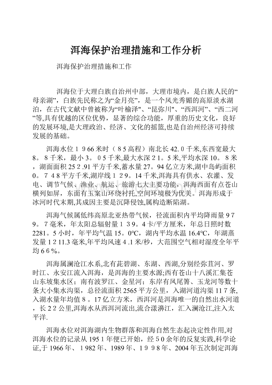 洱海保护治理措施和工作分析.docx