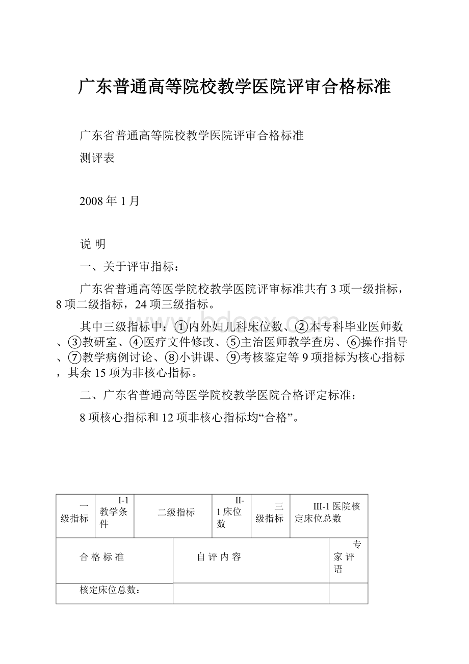 广东普通高等院校教学医院评审合格标准.docx