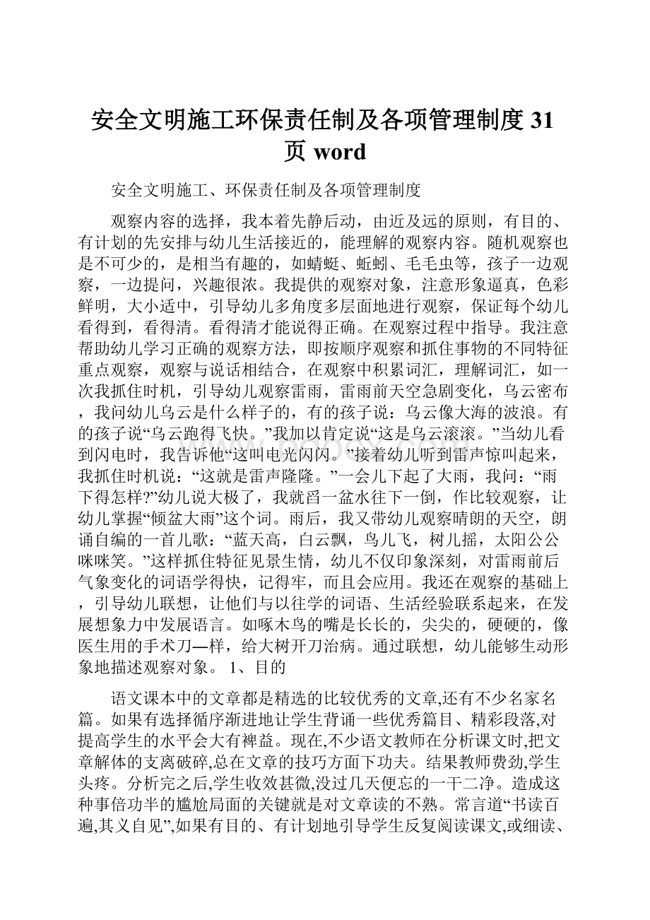 安全文明施工环保责任制及各项管理制度31页word.docx