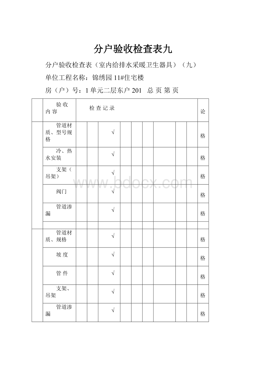 分户验收检查表九.docx_第1页