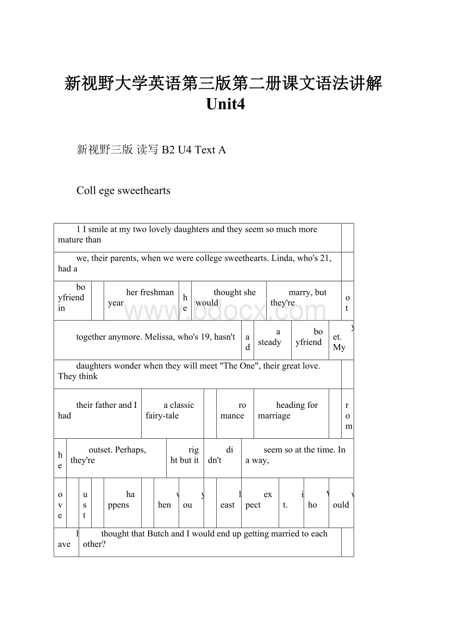 新视野大学英语第三版第二册课文语法讲解Unit4.docx