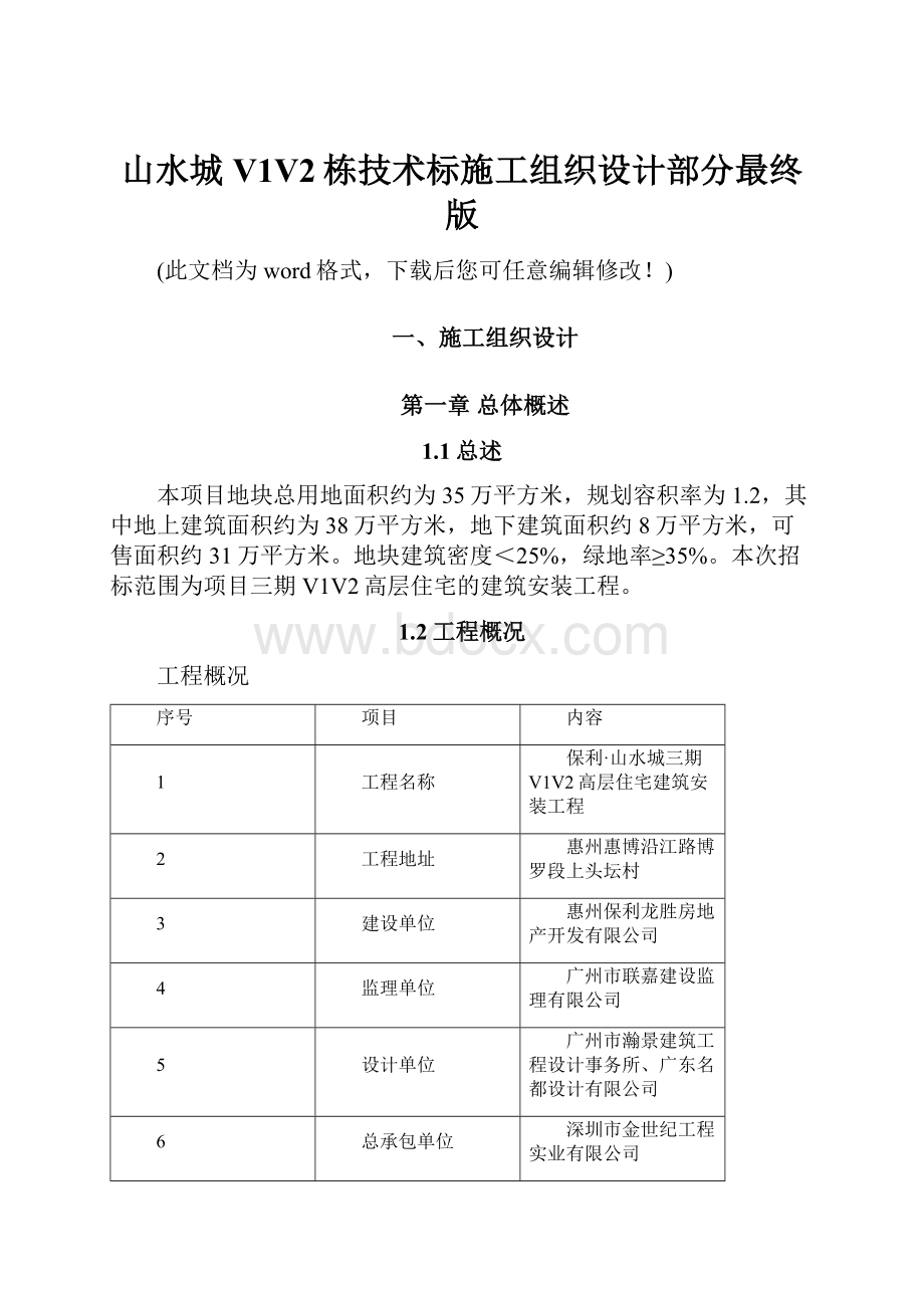 山水城V1V2栋技术标施工组织设计部分最终版.docx_第1页