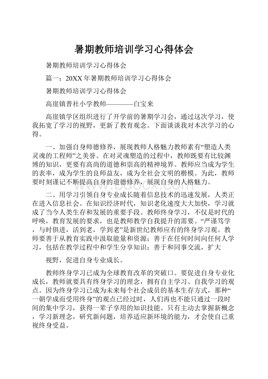 暑期教师培训学习心得体会.docx