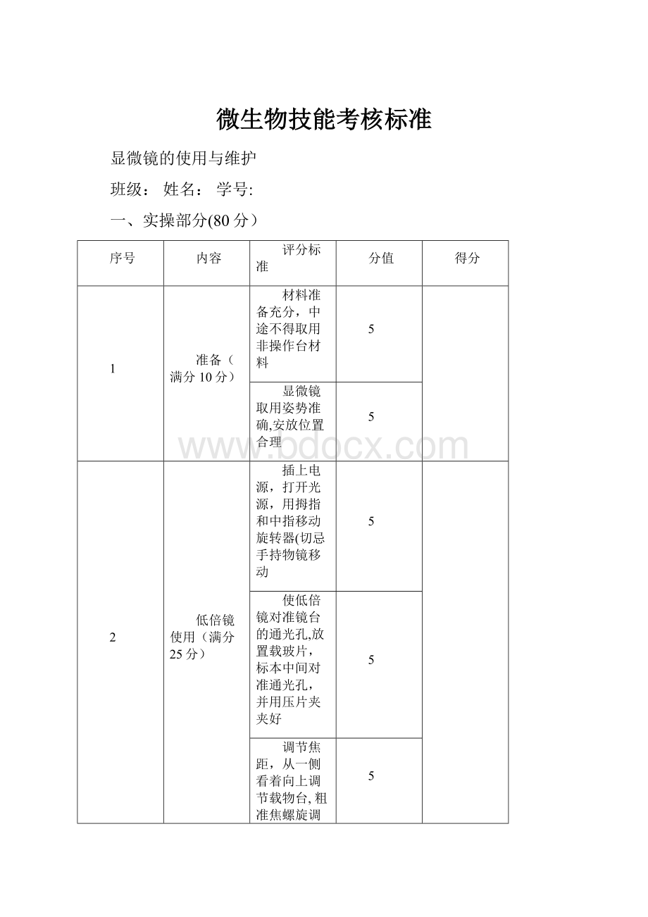 微生物技能考核标准.docx_第1页