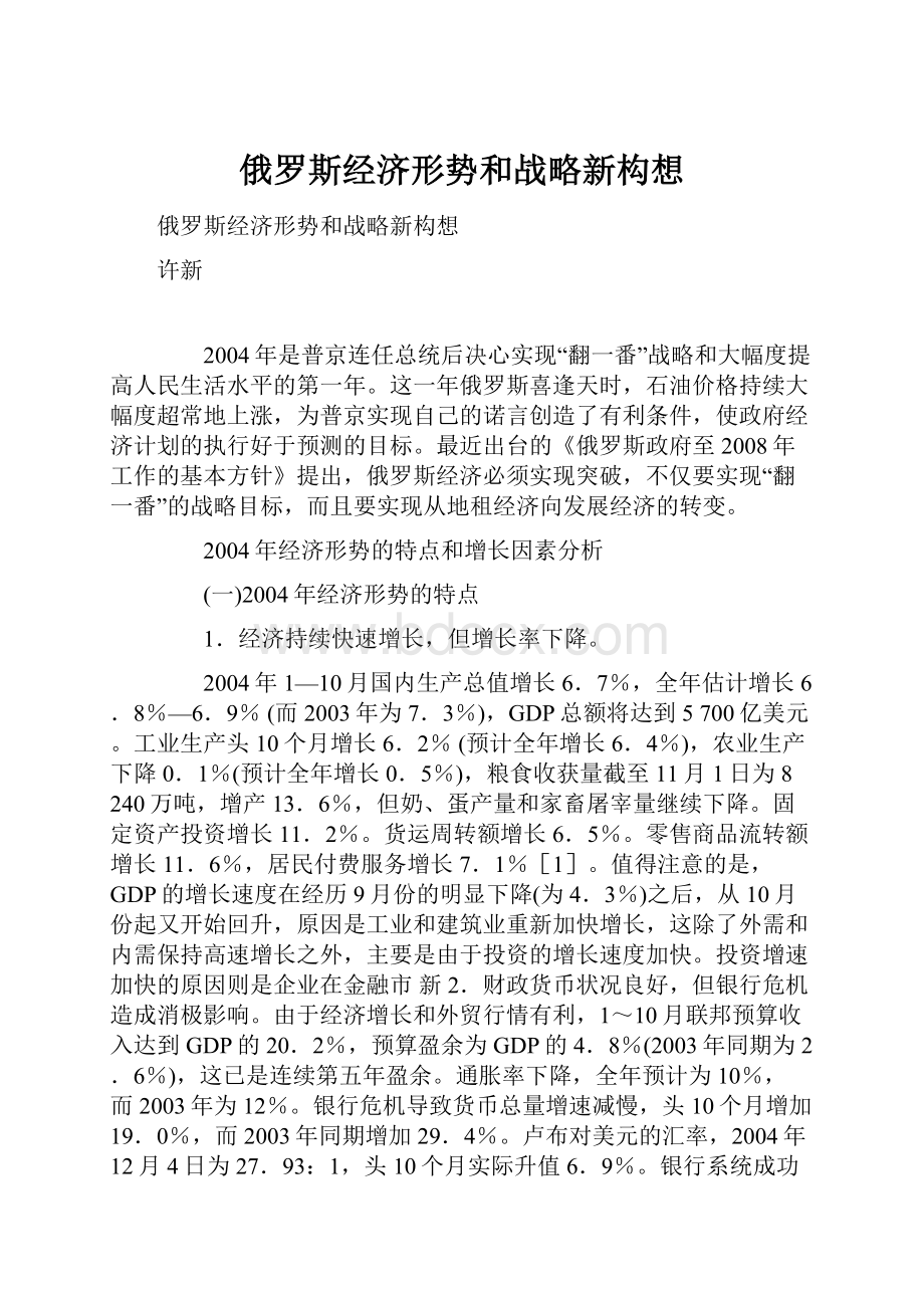 俄罗斯经济形势和战略新构想.docx_第1页