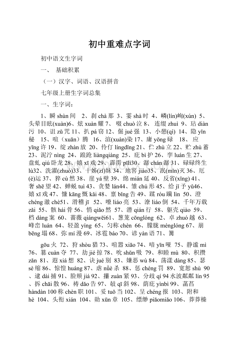 初中重难点字词.docx