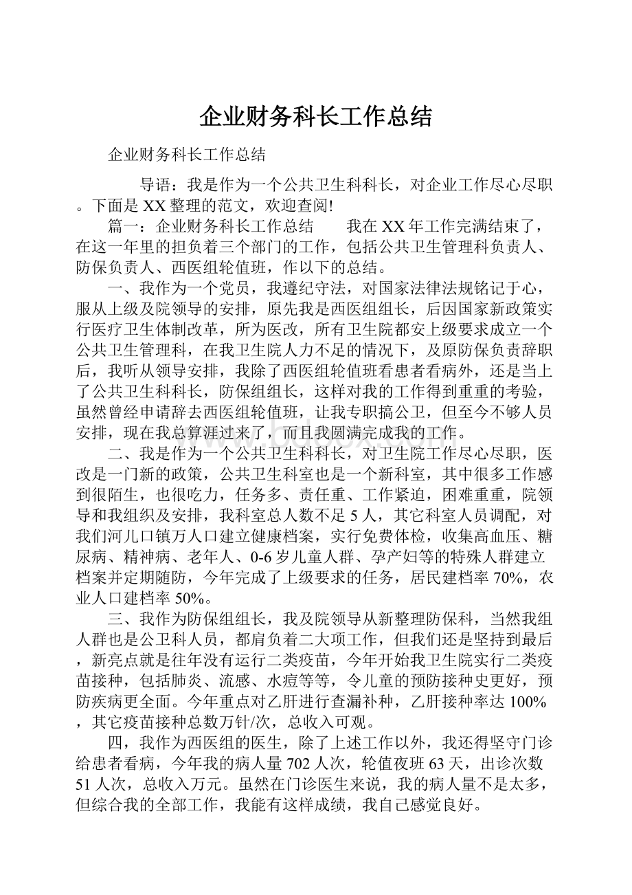 企业财务科长工作总结.docx