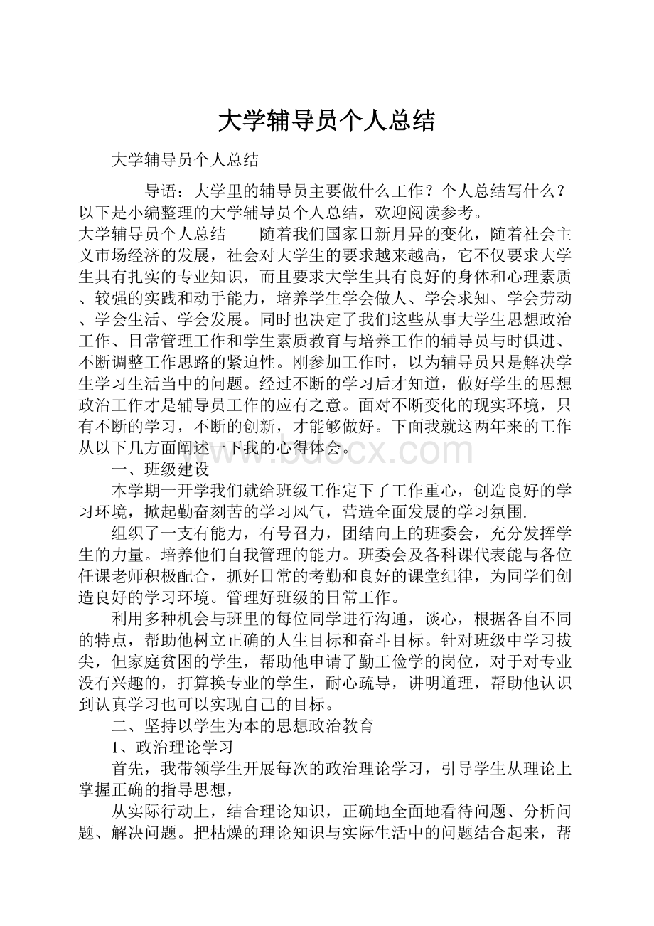 大学辅导员个人总结.docx