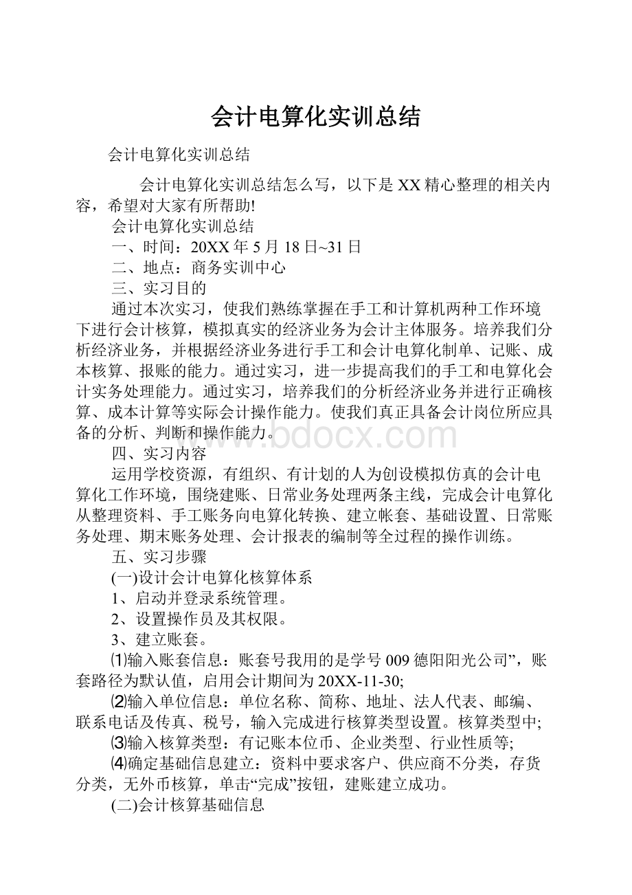 会计电算化实训总结.docx