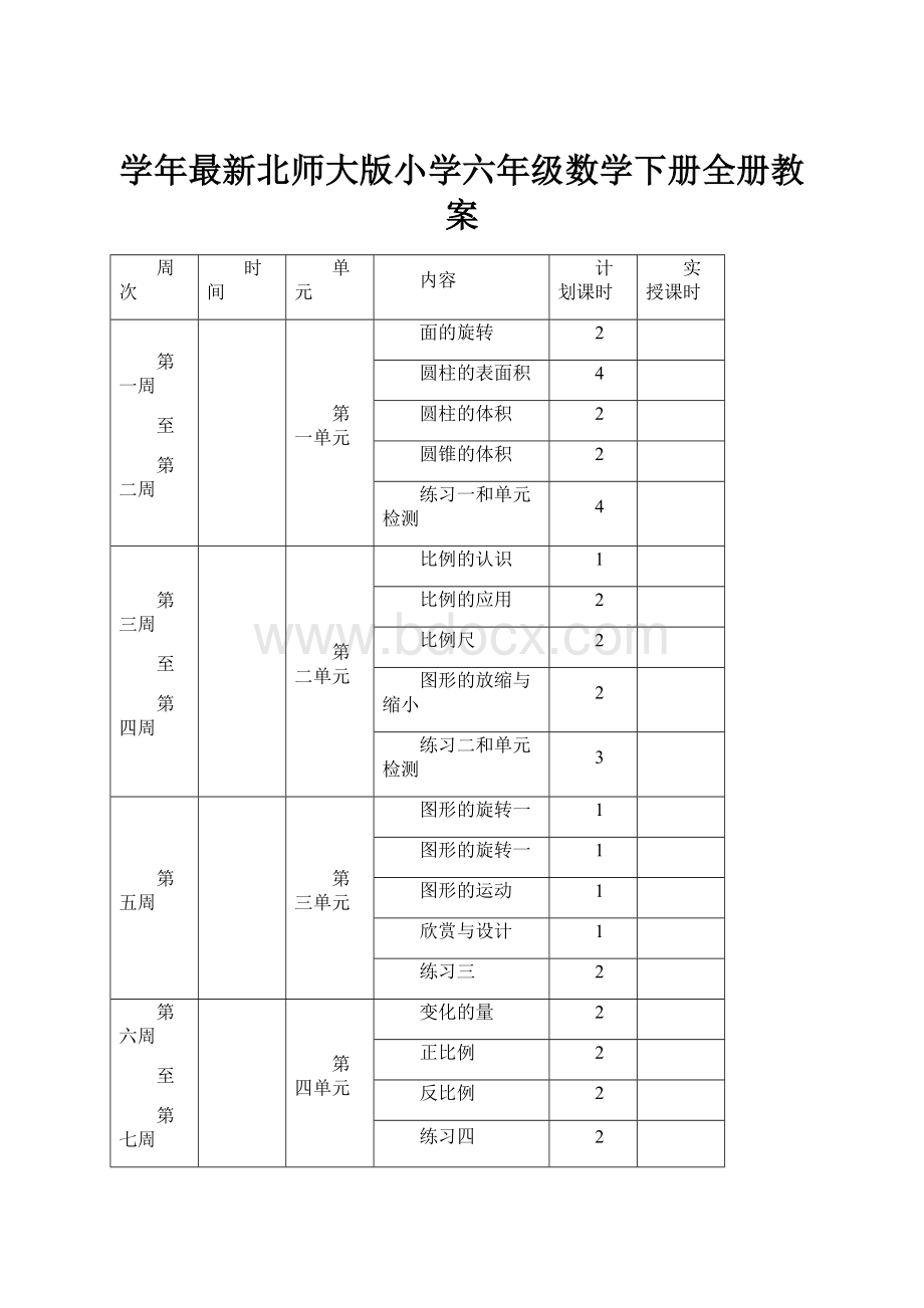 学年最新北师大版小学六年级数学下册全册教案.docx_第1页