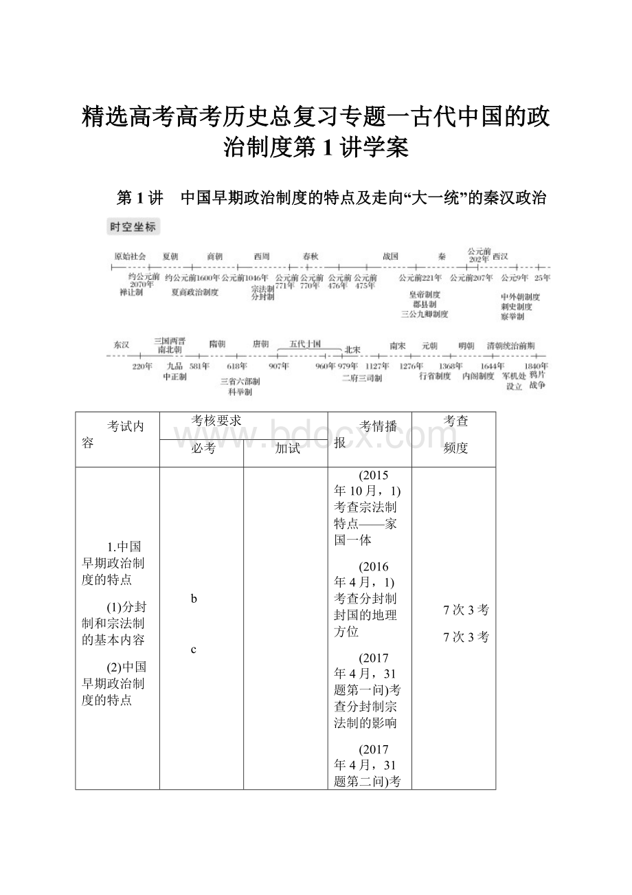 精选高考高考历史总复习专题一古代中国的政治制度第1讲学案.docx