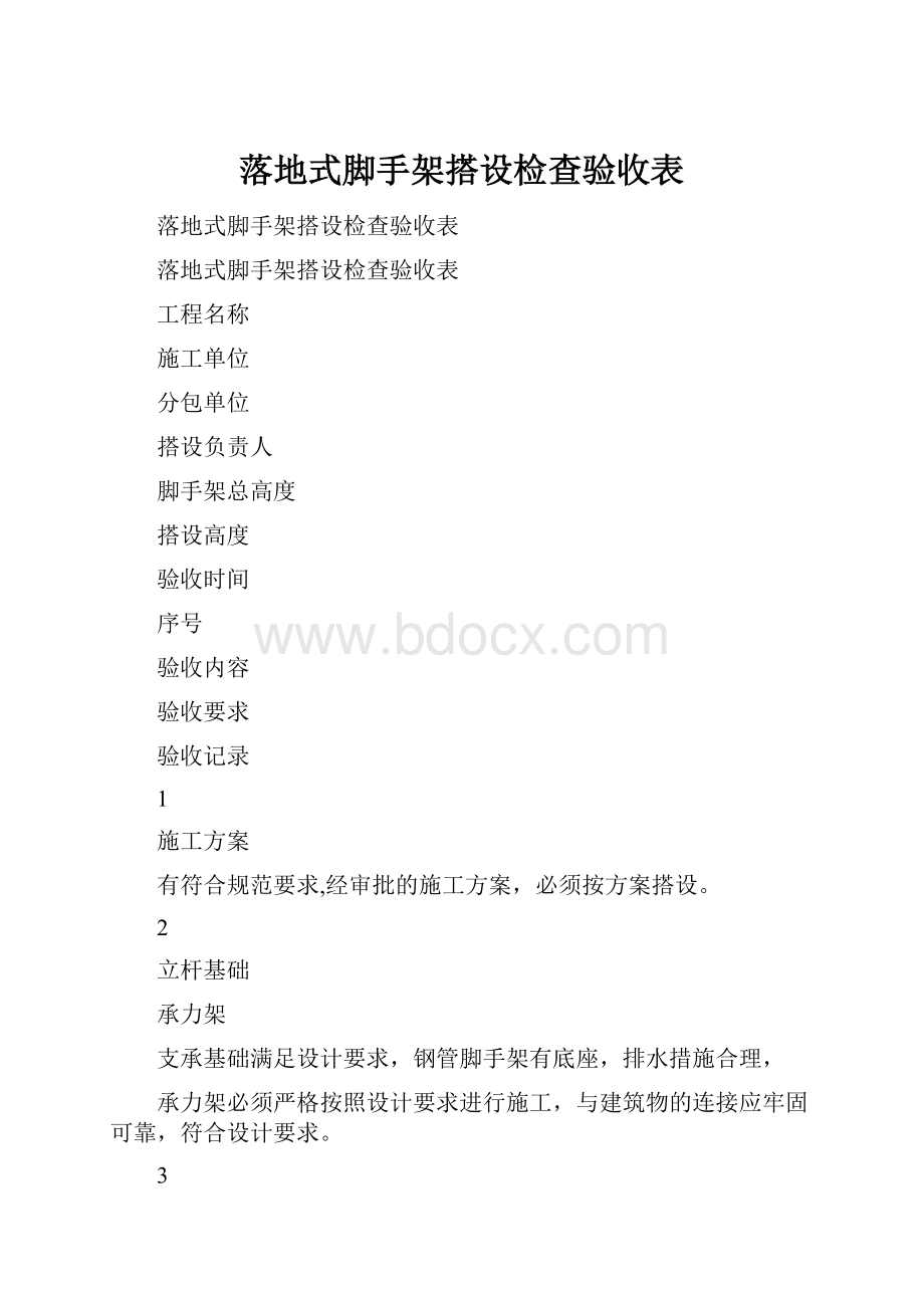 落地式脚手架搭设检查验收表.docx