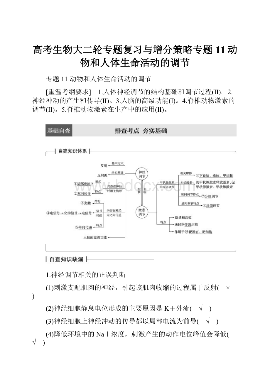 高考生物大二轮专题复习与增分策略专题11动物和人体生命活动的调节.docx_第1页