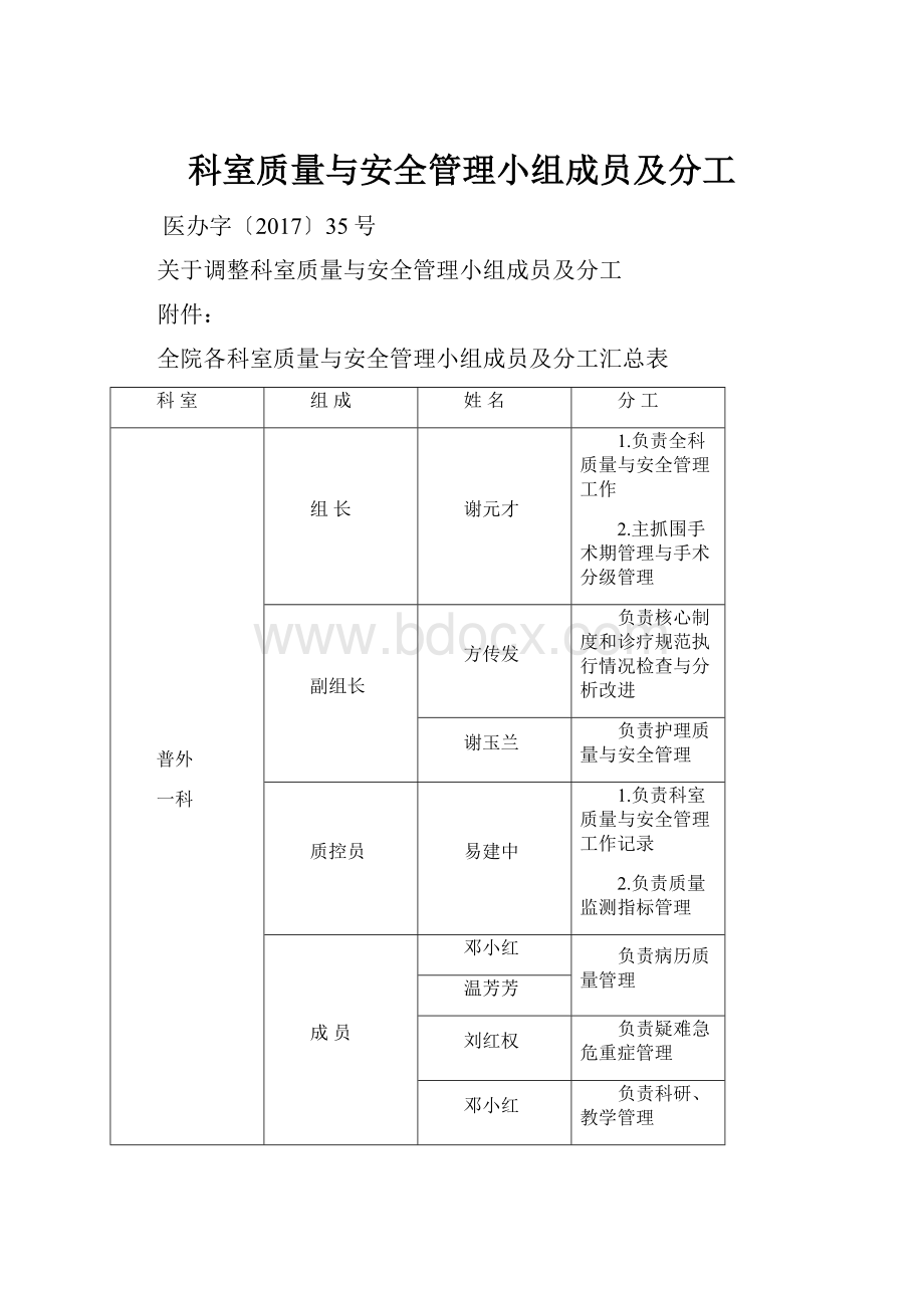 科室质量与安全管理小组成员及分工.docx