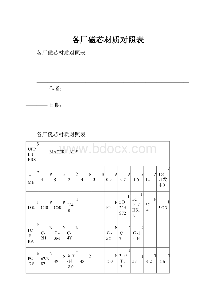 各厂磁芯材质对照表.docx