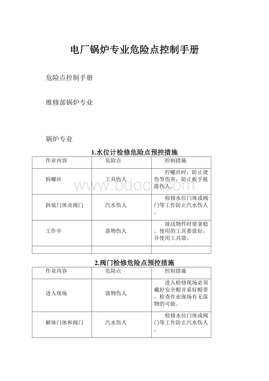 电厂锅炉专业危险点控制手册.docx