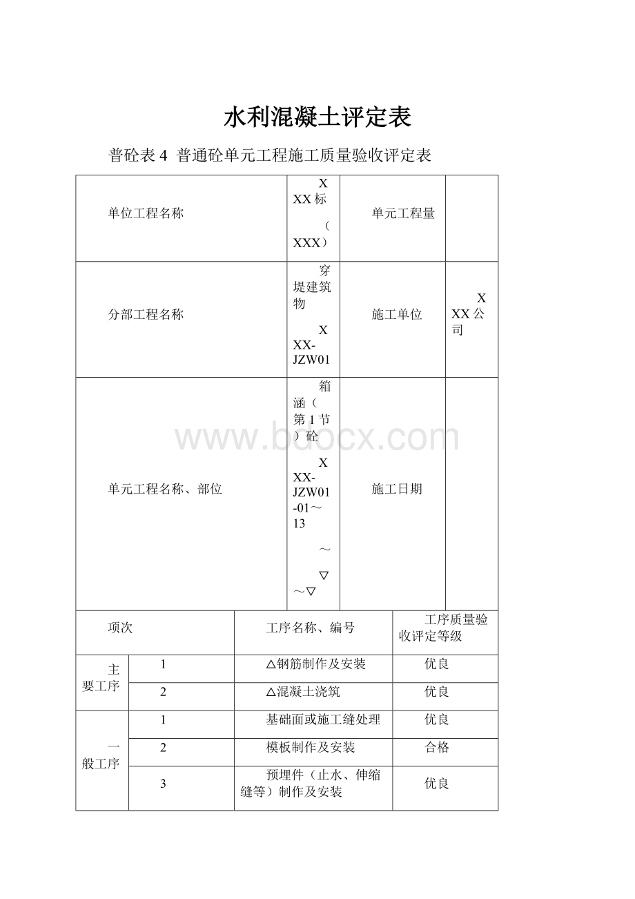 水利混凝土评定表.docx