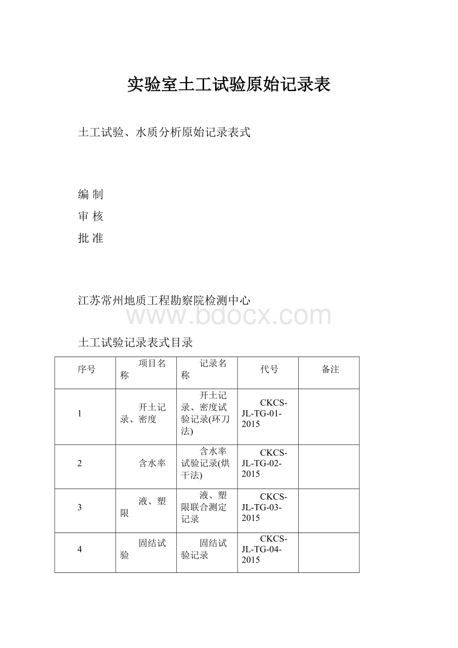 实验室土工试验原始记录表.docx_第1页