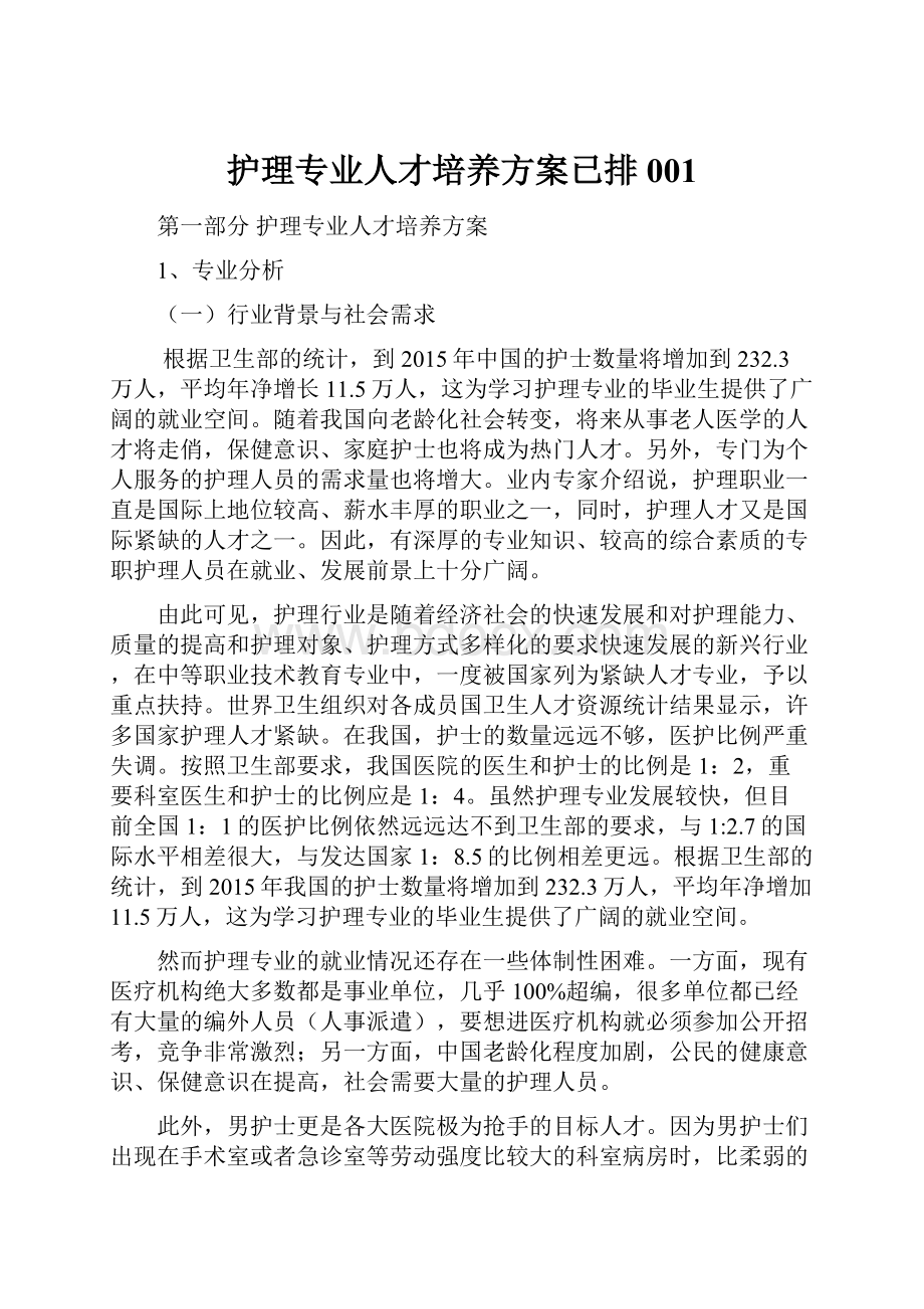 护理专业人才培养方案已排001.docx_第1页