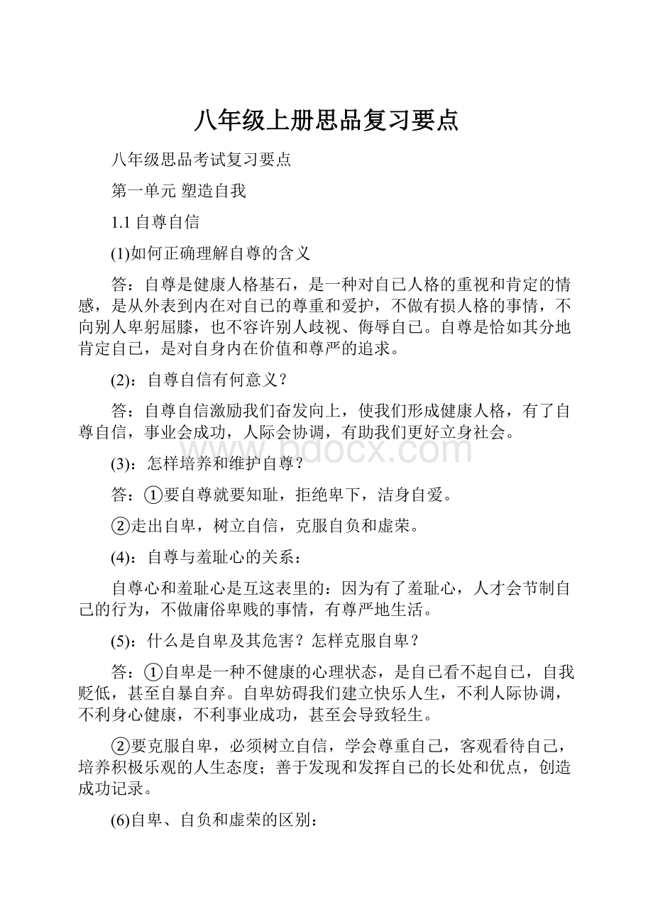 八年级上册思品复习要点.docx