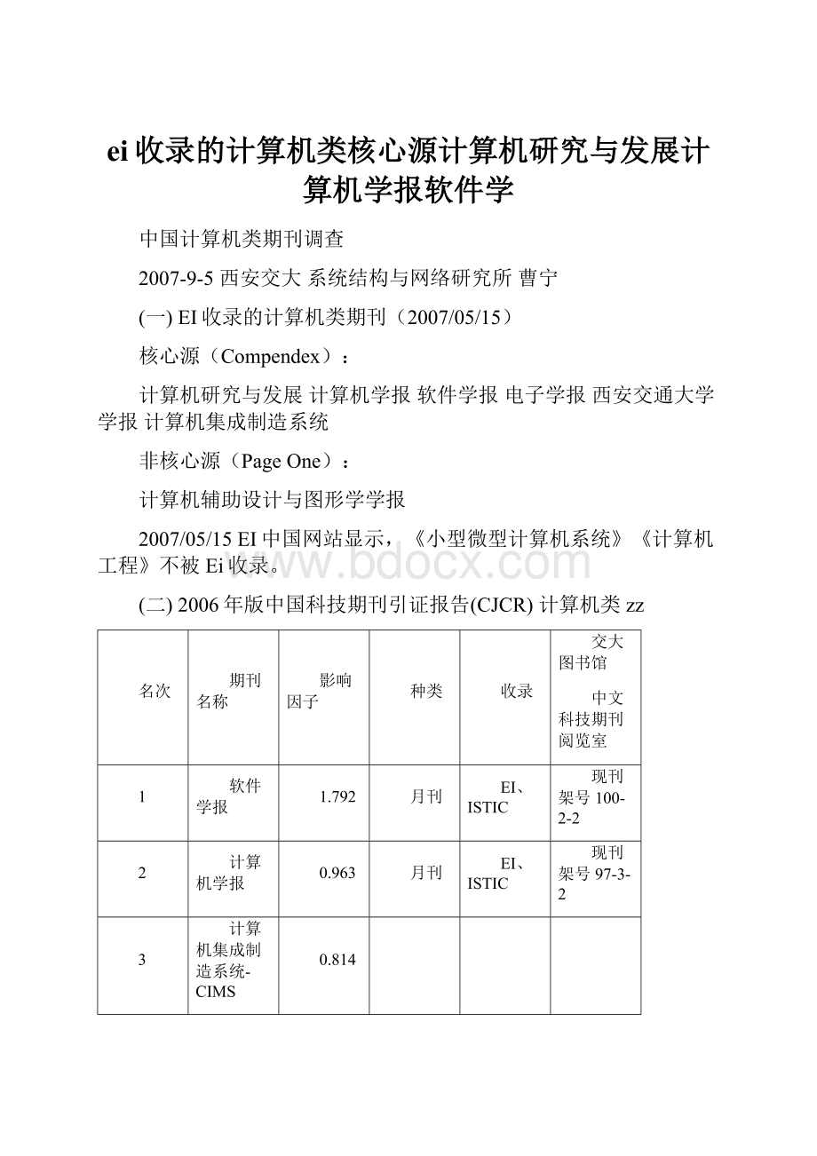 ei收录的计算机类核心源计算机研究与发展计算机学报软件学.docx_第1页