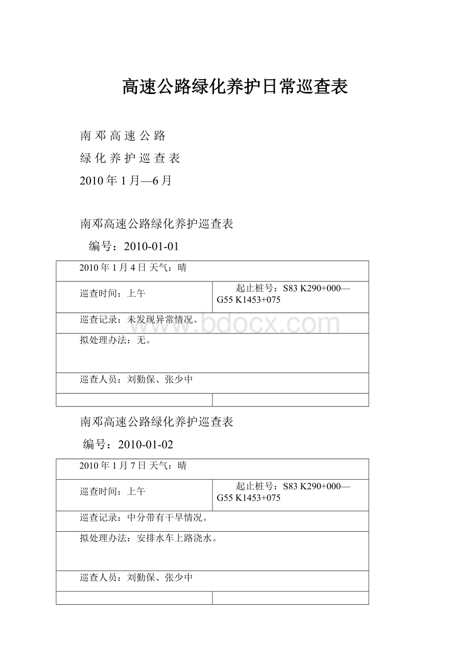 高速公路绿化养护日常巡查表.docx