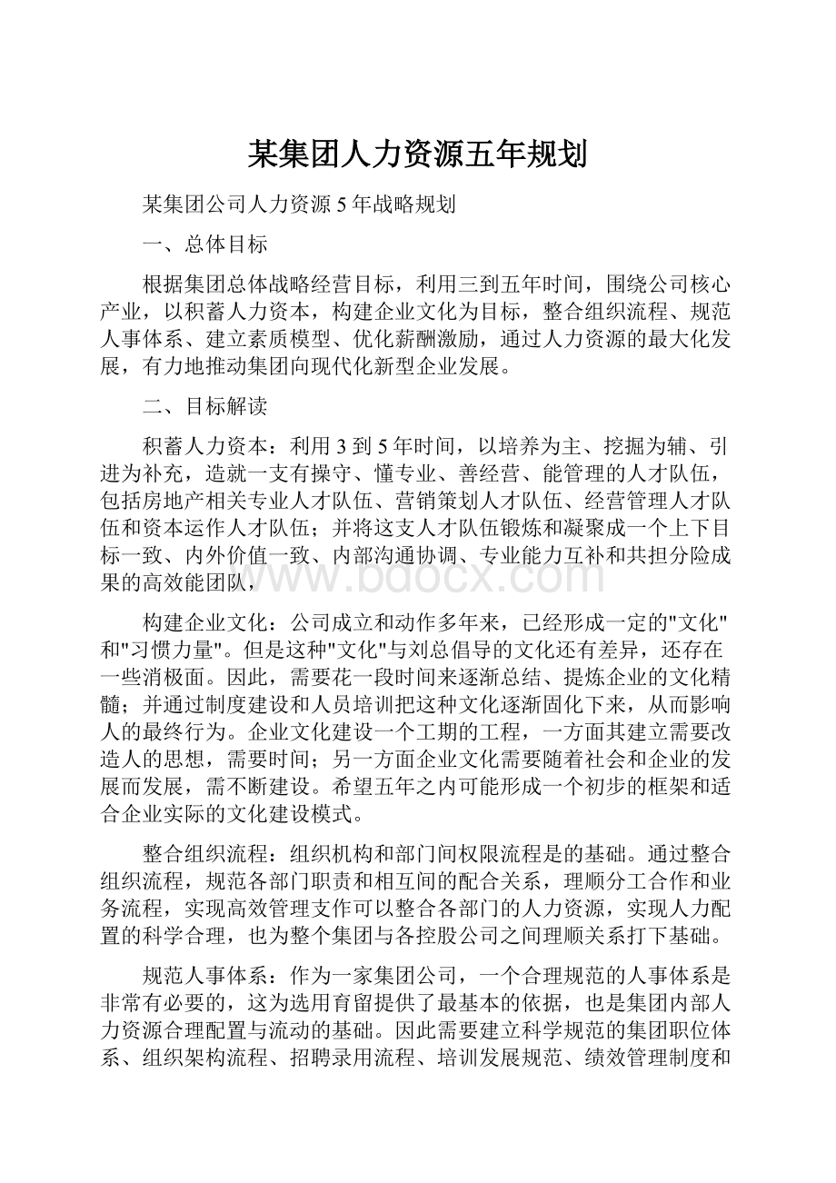 某集团人力资源五年规划.docx