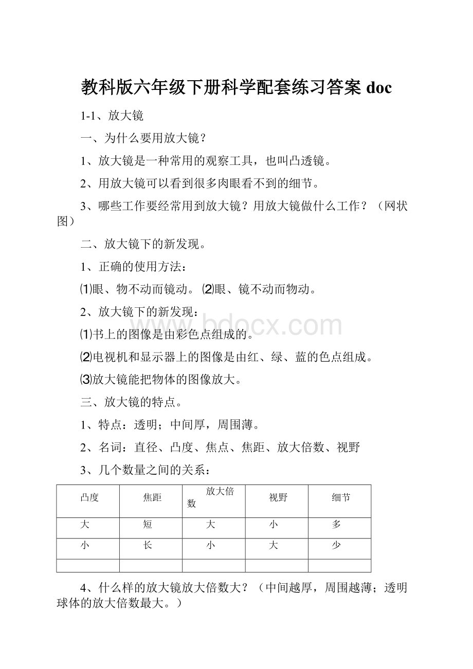 教科版六年级下册科学配套练习答案doc.docx_第1页