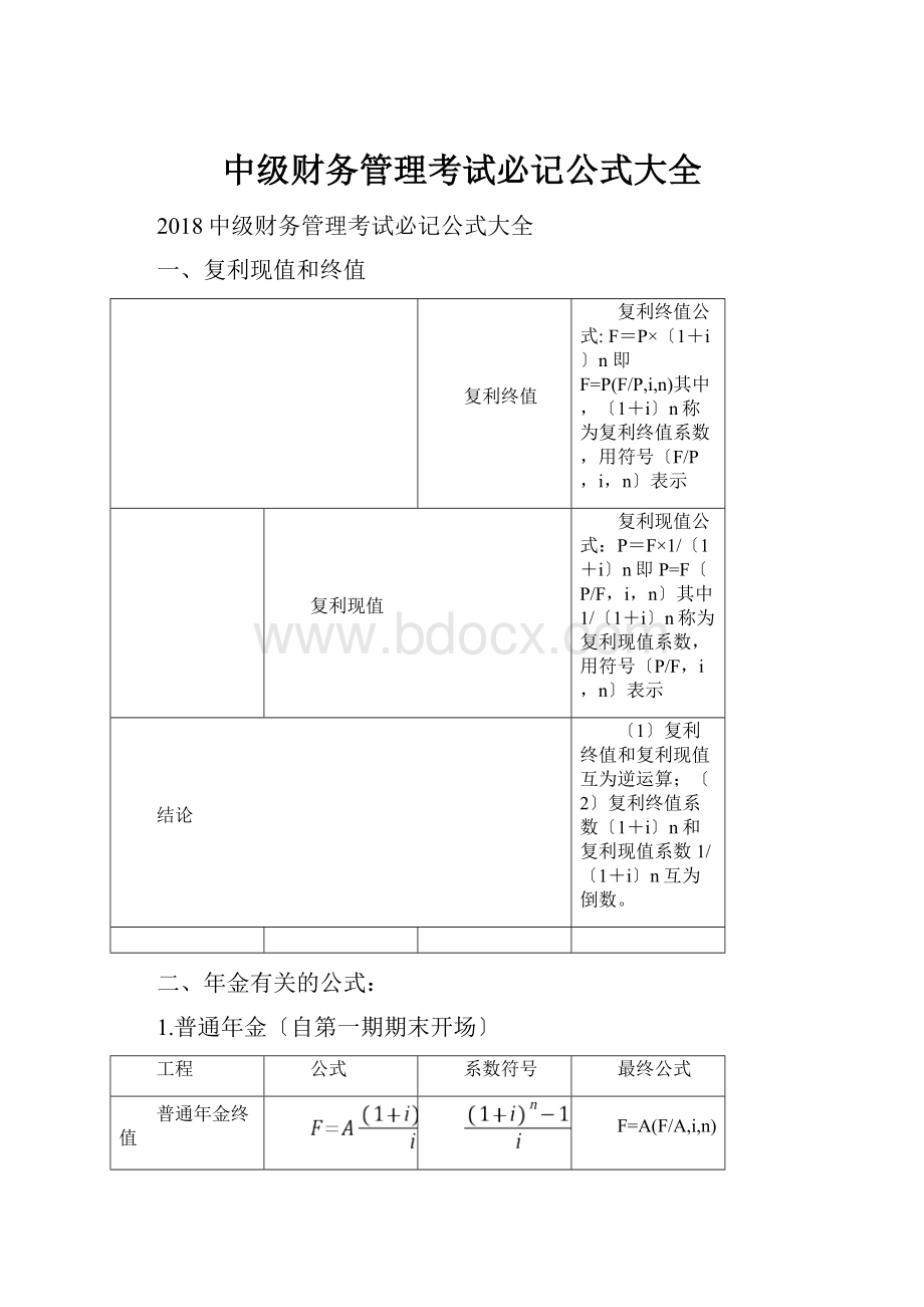 中级财务管理考试必记公式大全.docx