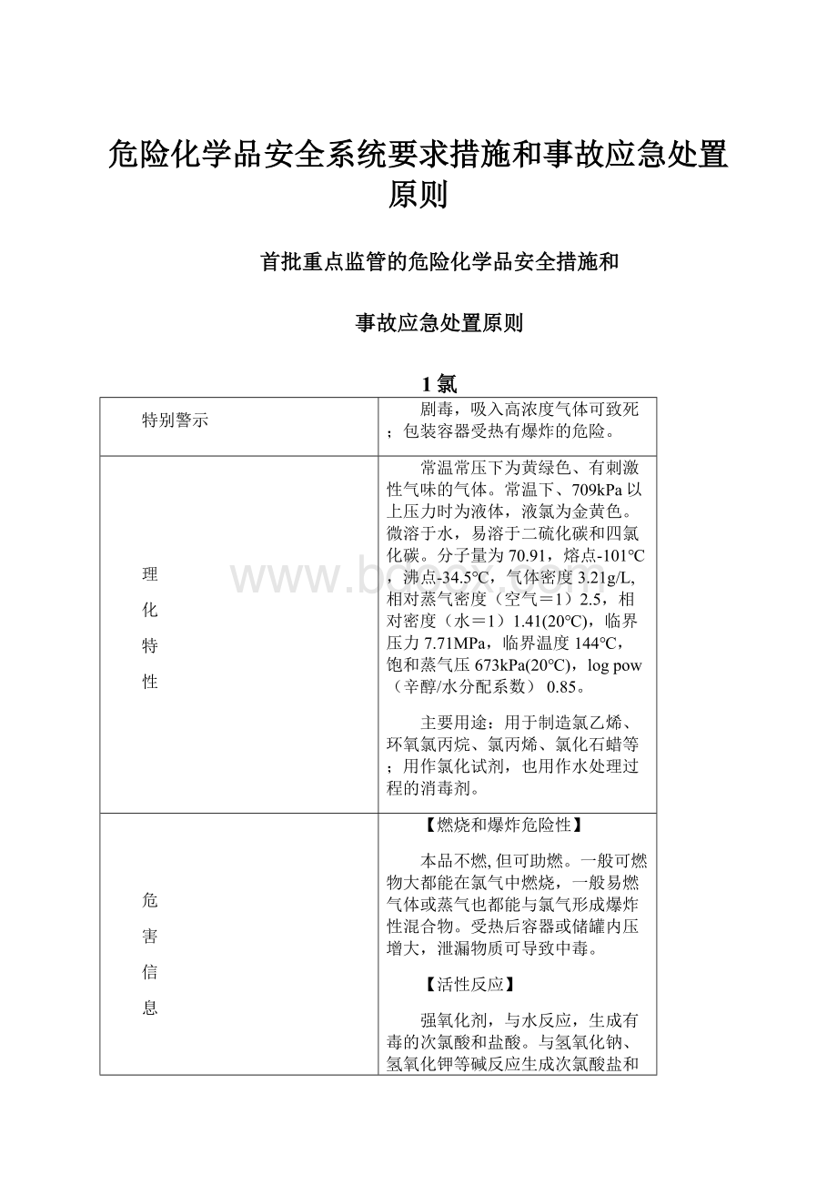 危险化学品安全系统要求措施和事故应急处置原则.docx