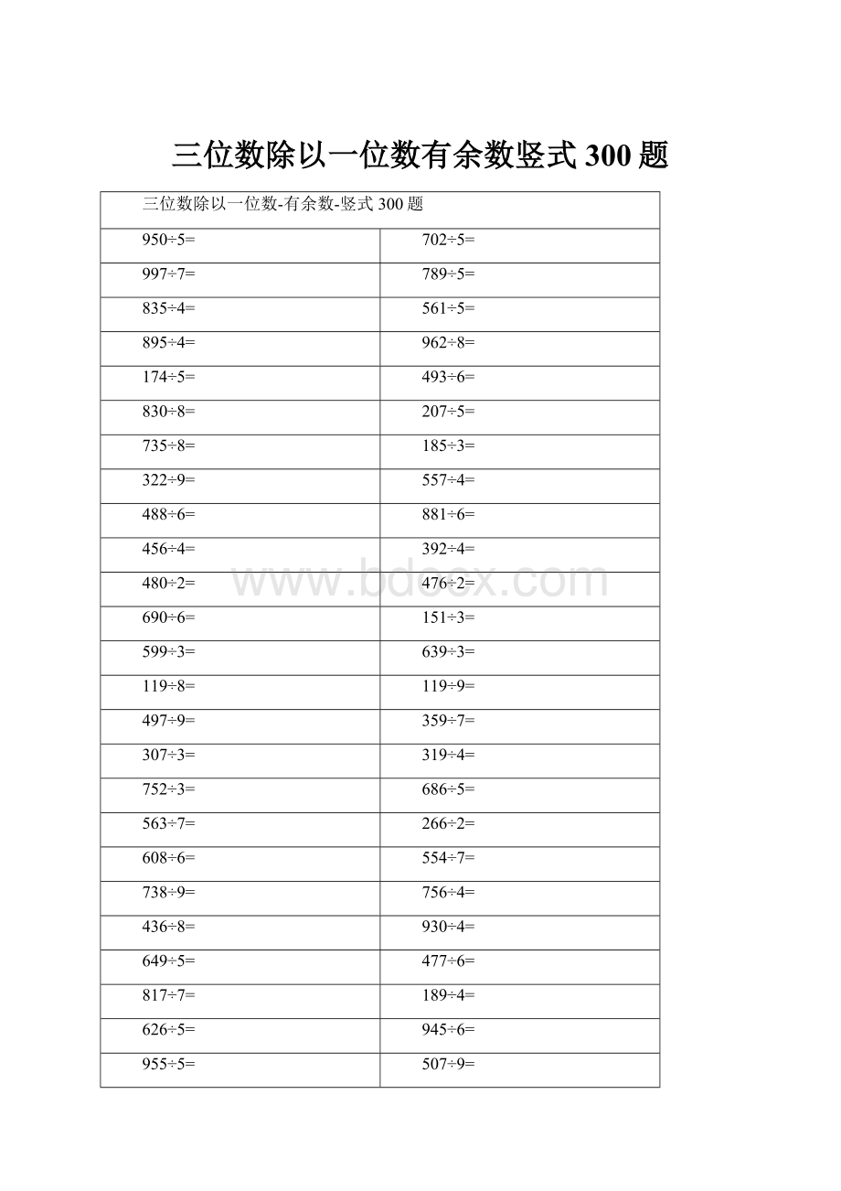 三位数除以一位数有余数竖式300题.docx_第1页