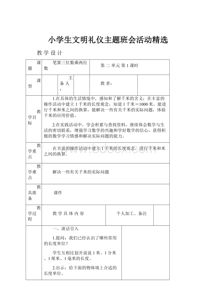 小学生文明礼仪主题班会活动精选.docx