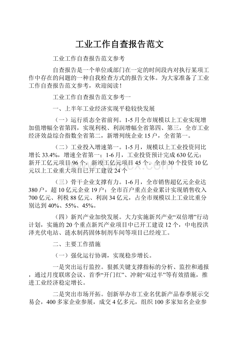 工业工作自查报告范文.docx