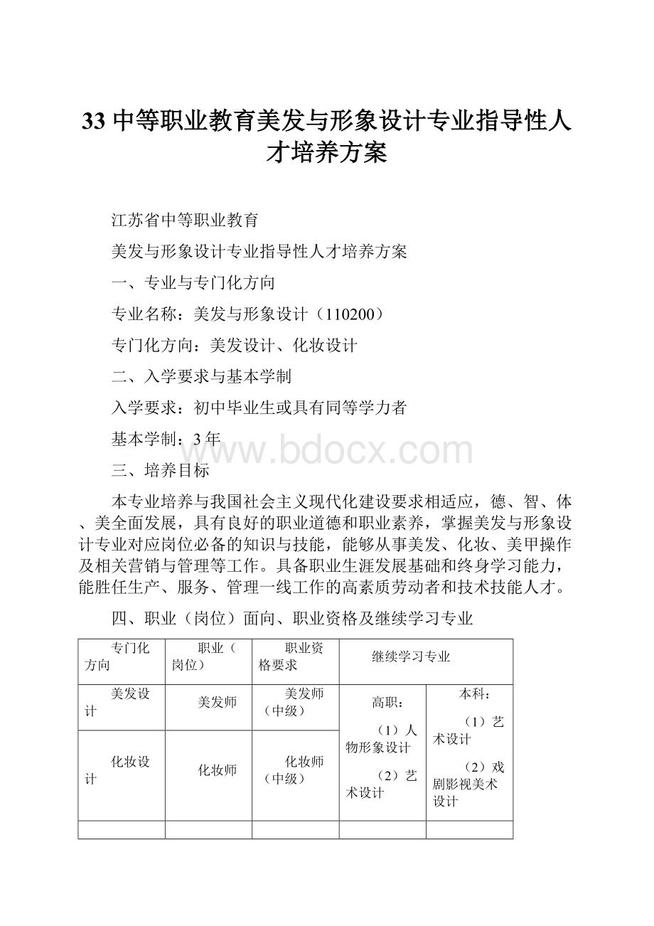 33中等职业教育美发与形象设计专业指导性人才培养方案.docx