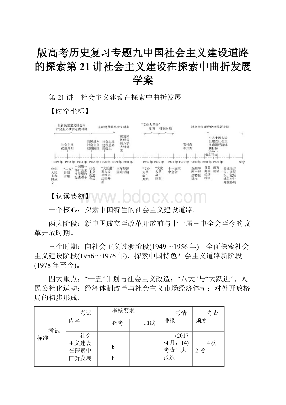 版高考历史复习专题九中国社会主义建设道路的探索第21讲社会主义建设在探索中曲折发展学案.docx