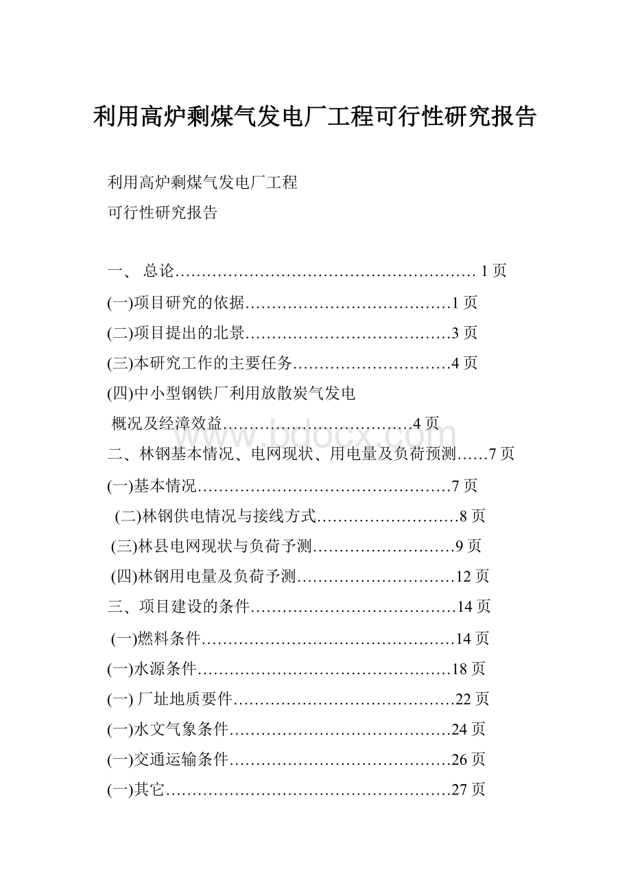 利用高炉剩煤气发电厂工程可行性研究报告.docx