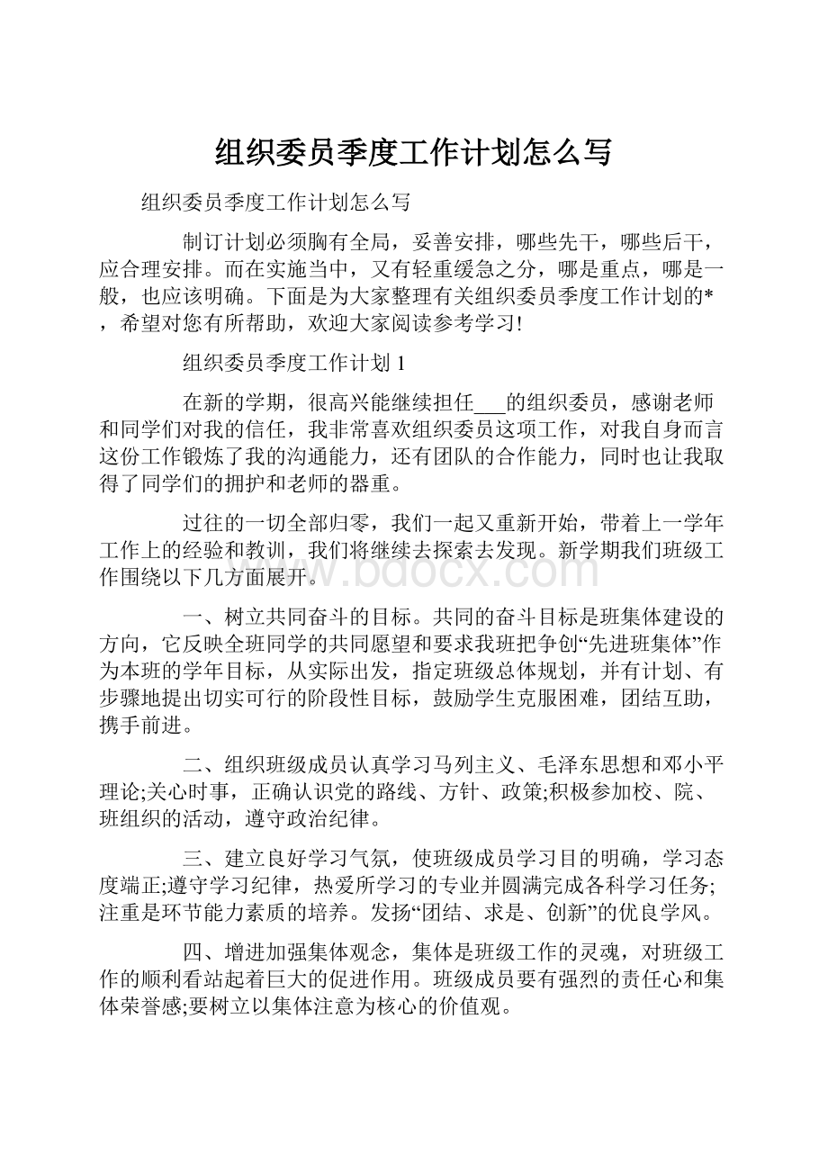 组织委员季度工作计划怎么写.docx_第1页