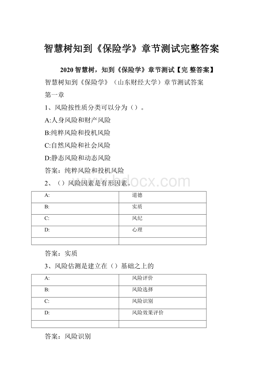 智慧树知到《保险学》章节测试完整答案.docx