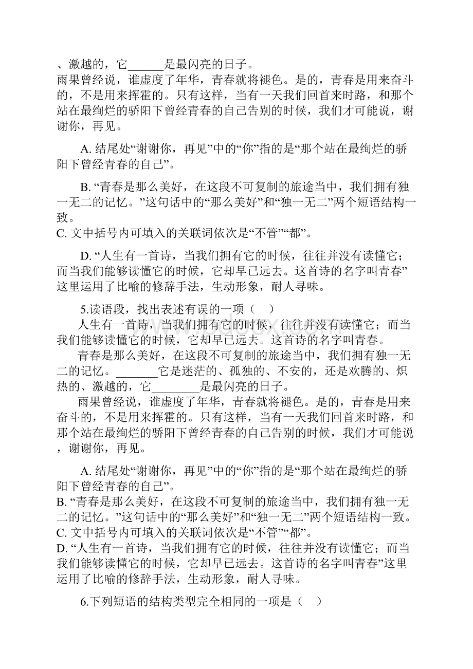 中考语文 短语之并列短语专题练习.docx_第2页