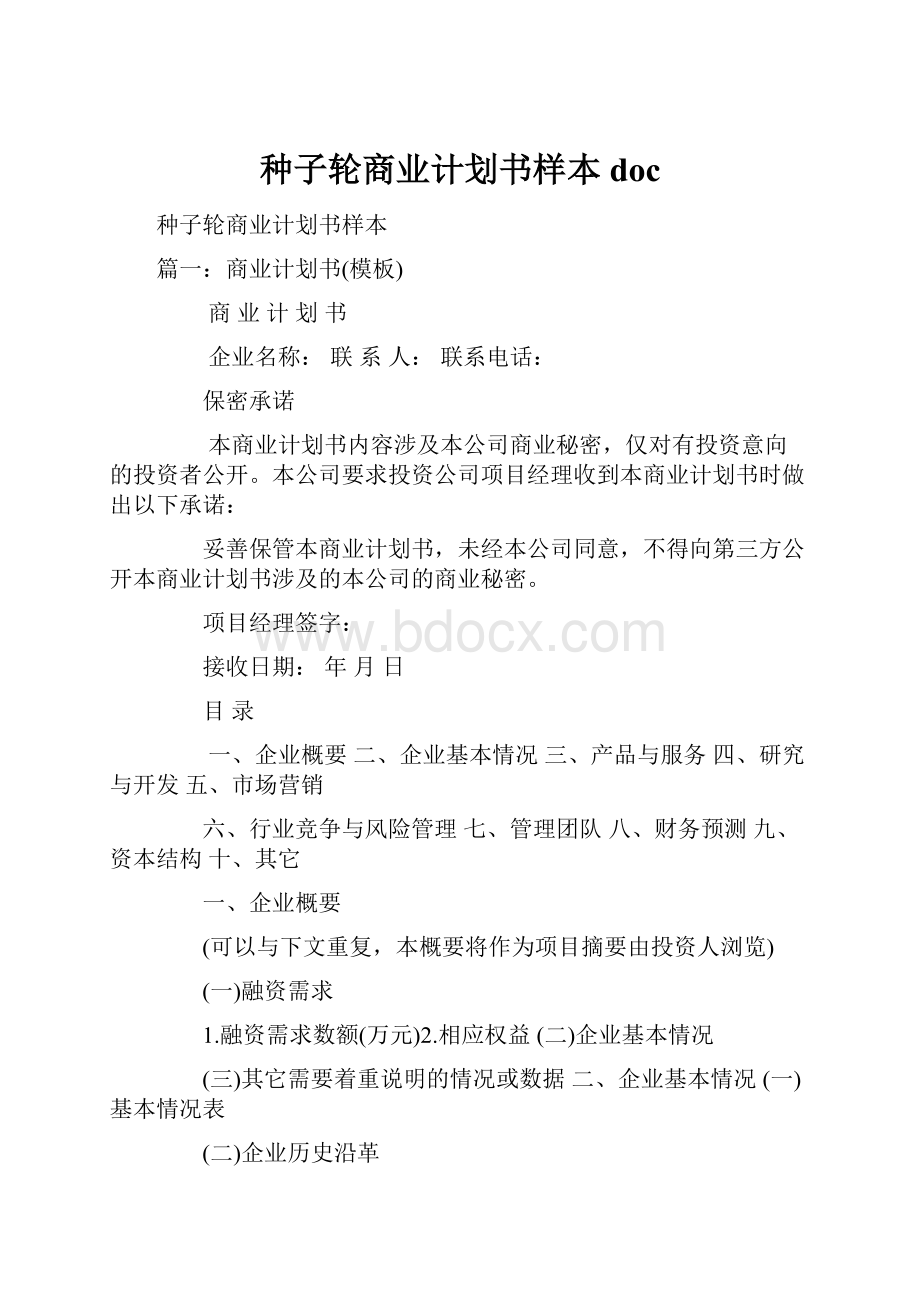 种子轮商业计划书样本doc.docx