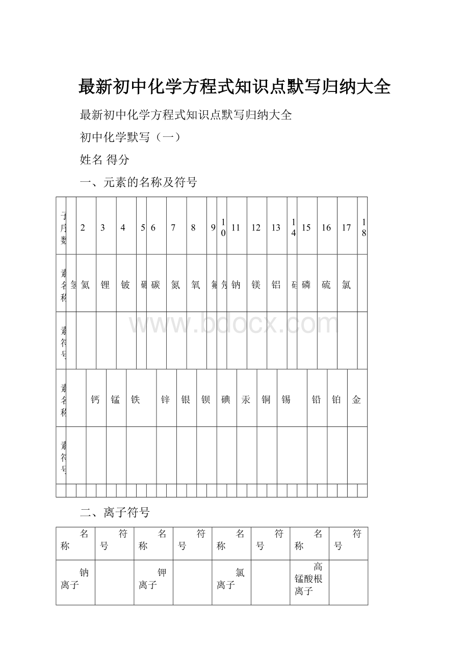 最新初中化学方程式知识点默写归纳大全.docx