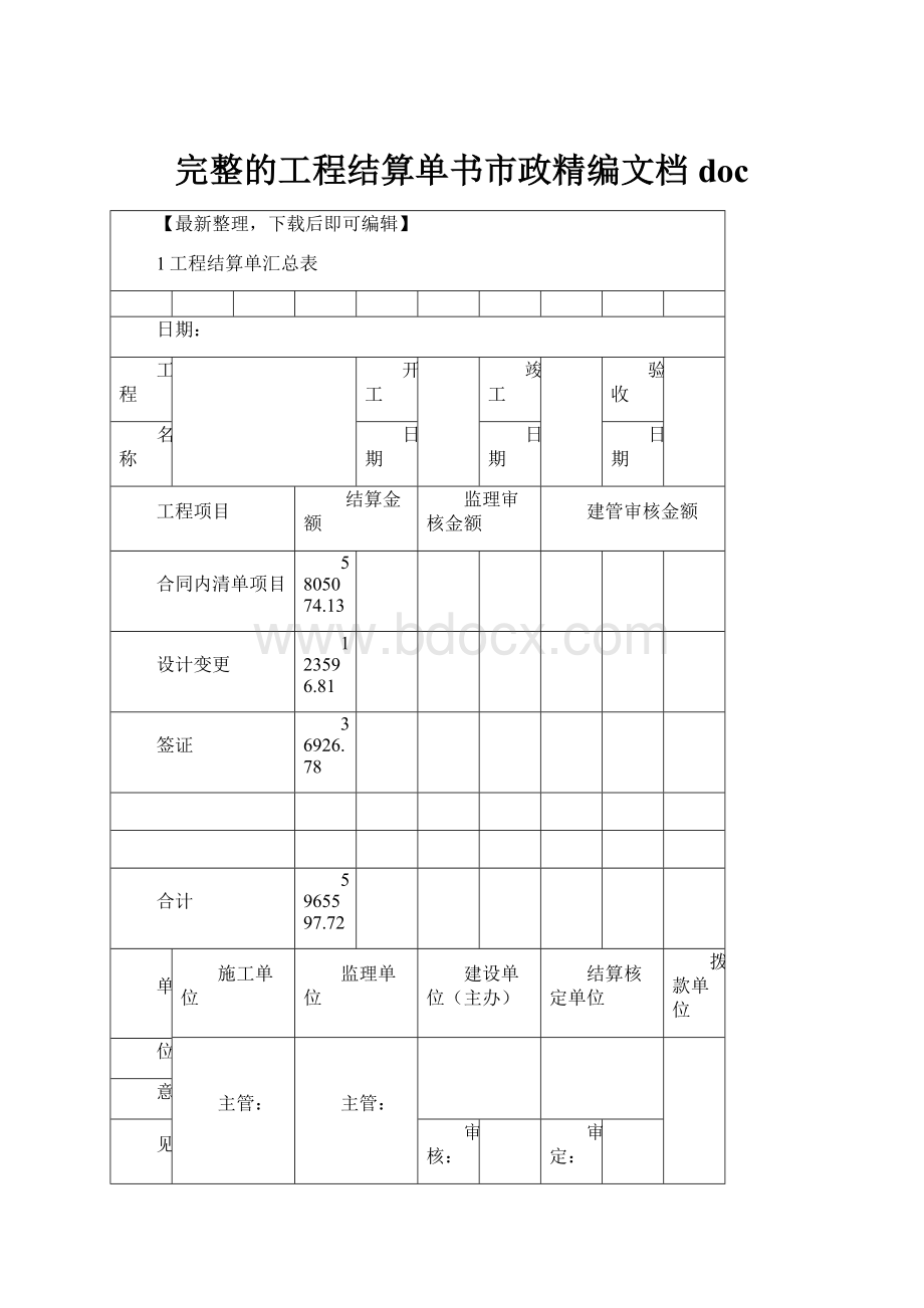 完整的工程结算单书市政精编文档doc.docx