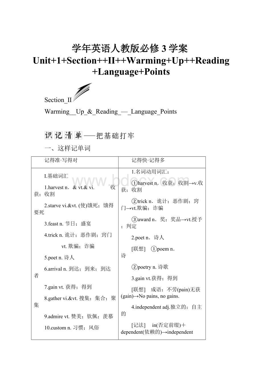 学年英语人教版必修3学案Unit+1+Section++Ⅱ++Warming+Up++Reading+Language+Points.docx_第1页