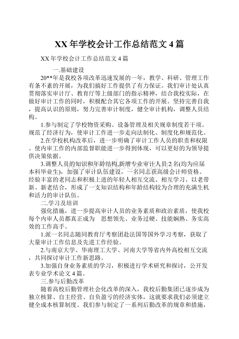 XX年学校会计工作总结范文4篇.docx