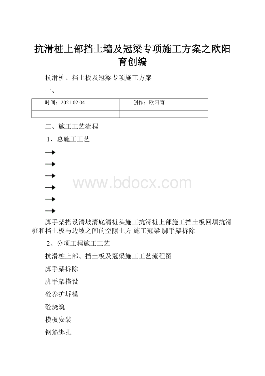 抗滑桩上部挡土墙及冠梁专项施工方案之欧阳育创编.docx_第1页