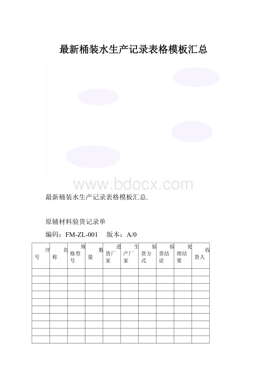 最新桶装水生产记录表格模板汇总.docx_第1页