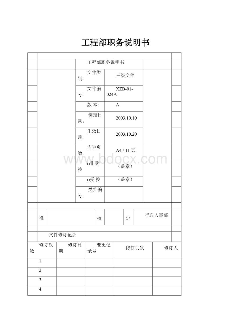 工程部职务说明书.docx_第1页