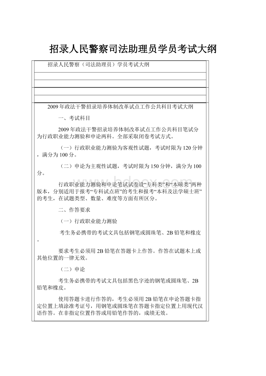 招录人民警察司法助理员学员考试大纲.docx