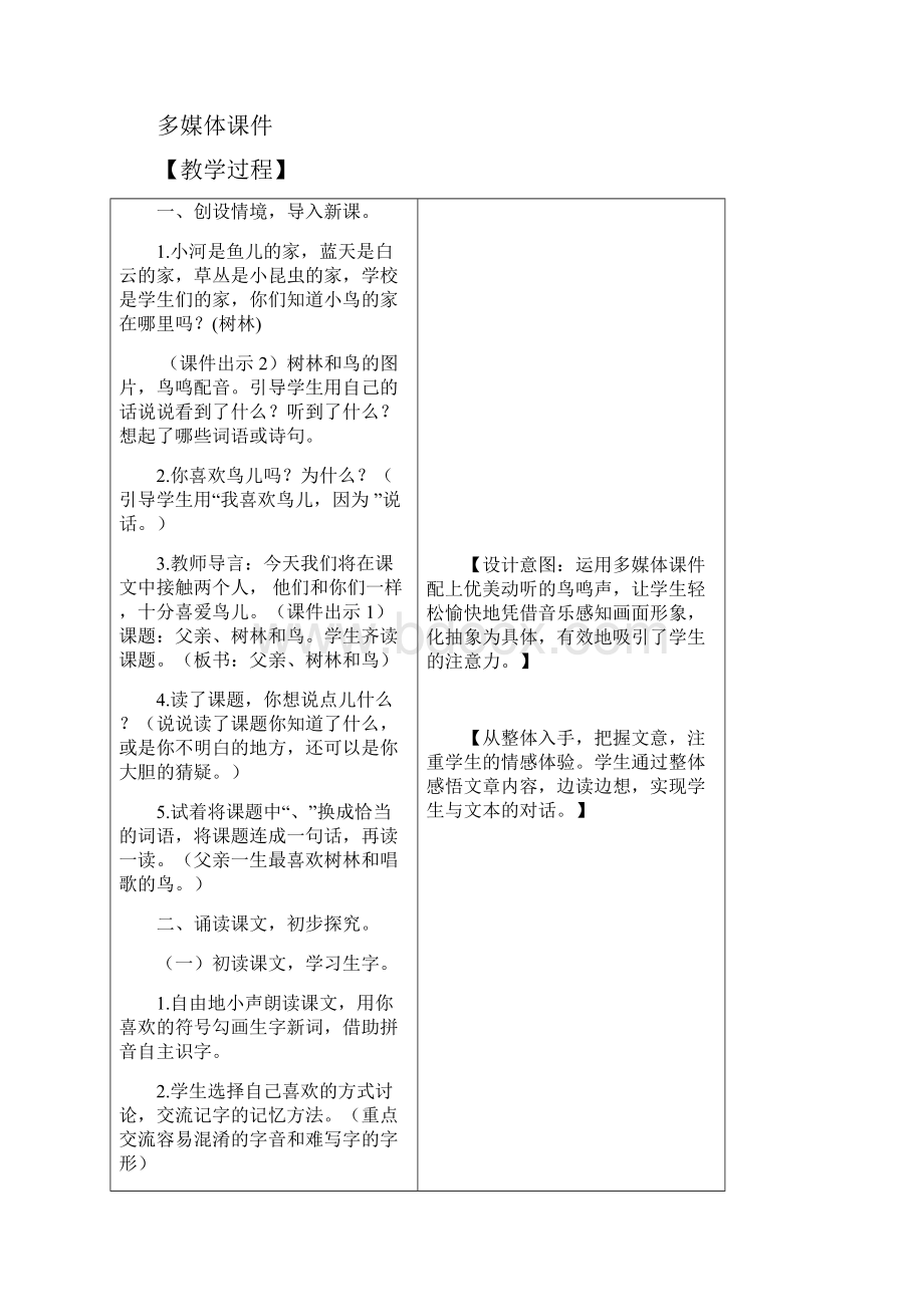 人教部编版小学三年级语文上册22 父亲树林和鸟 教学设计含教学反思及练习及答案备课素材名师.docx_第2页