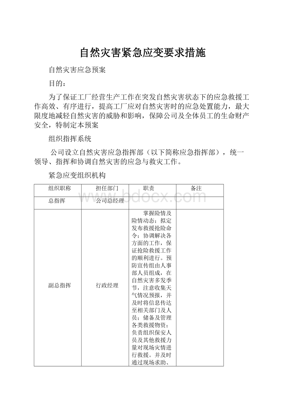 自然灾害紧急应变要求措施.docx_第1页